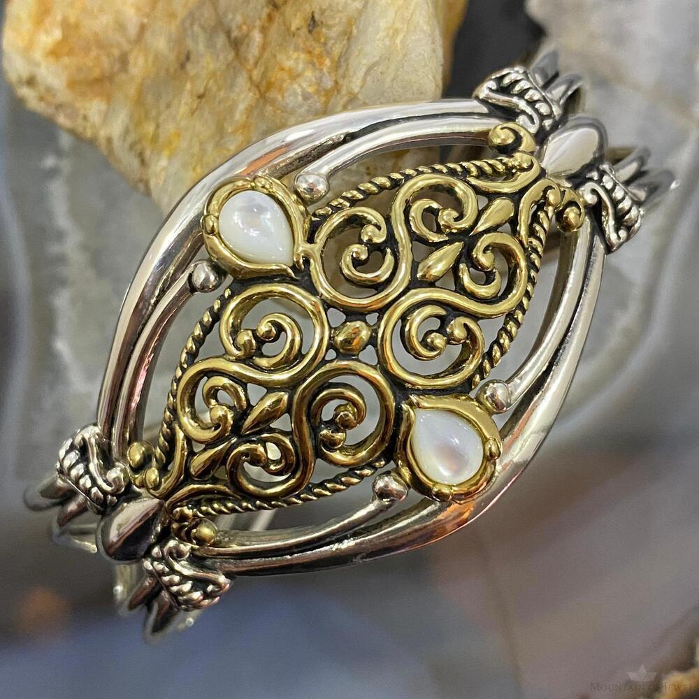 Carolyn Pollack Sterling Silver & Brass 2 Mother of Pearl Decorated Bracelet
